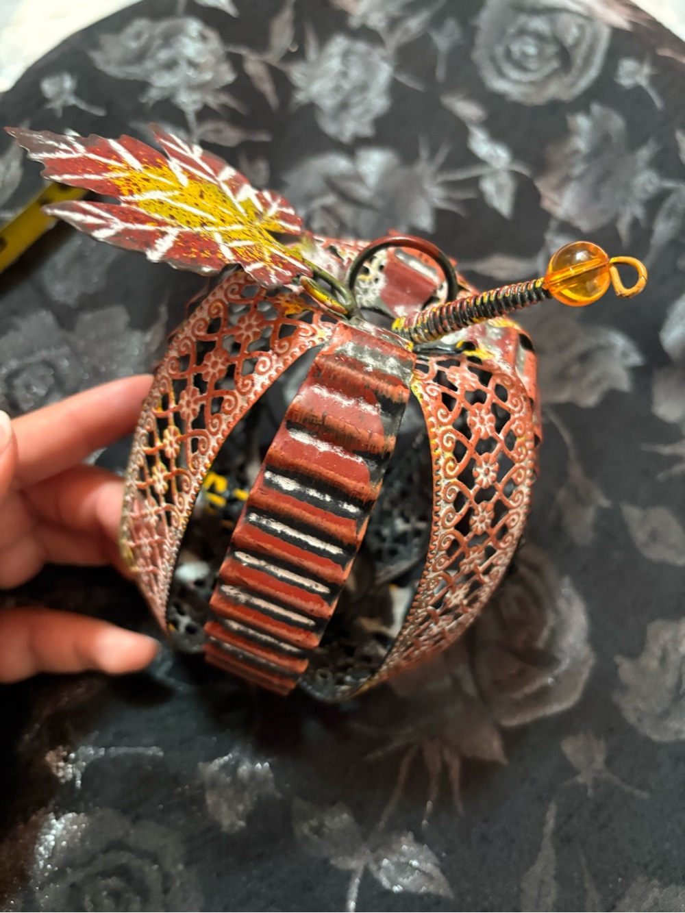 Handcrafted Metal Pumpkin Tea Light Holders in Rust Orange (2)